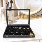 Wudygirl 30 Grid Jewelry Organizer Clear Lid Jewelry Tray Stackable Jewelry Storage Case Display Rings,Earrings,Necklace,Blac