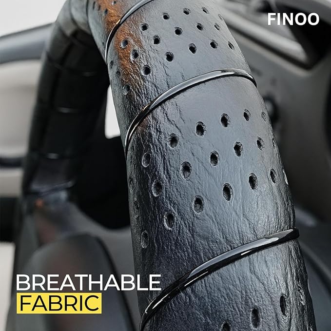 Black Lace-On Steering Wheel Cover, 14–15 Inch Universal Fit, Retro Classic Style for Cars Trucks SUVs, Stretch Grip,Accessor