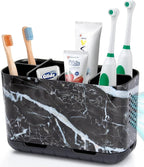 Boperzi Black Toothbrush Holder for Bathroom Toothpaste Organizer Countertop, Detachable Anti-Slip Marble Toothpaste Storage 
