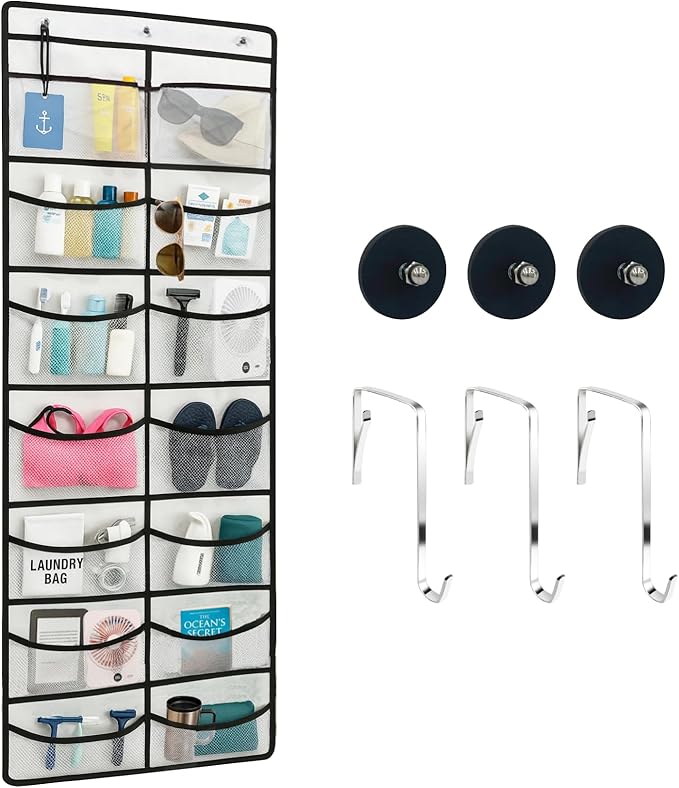 Magnetic Cruise Organizer, 14 Large Durable Pockets Over The Door Organizer For Cruise Ships, Magnetic & Hanging Cruise Organ