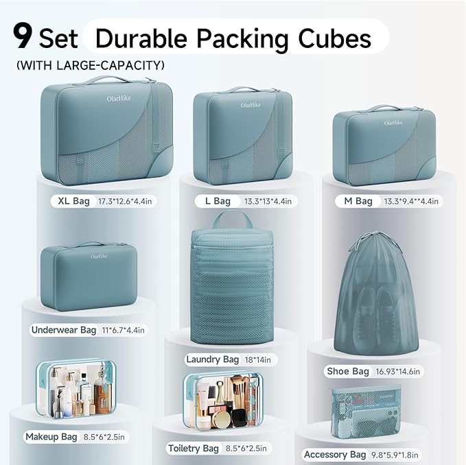 11 Set / 9 Set Packing Cubes for Travel,Gifts for Women Mom Kids,TSA Approved Bags for Makeup, Cosmetic, Toiletry, Organizers