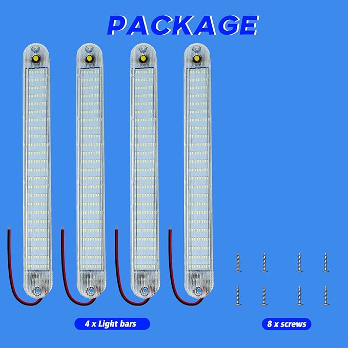 12V Led Interior Light Bar 4 Packs 72Led 6500K White with ON/Off Switch 11Inch 12V 24V for Enclosed Cargo Trailer RV Van Truck Lorry Camper Caravan Motorhome (4Pcs)
