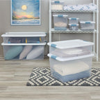 Sterilite 12-Pack Latching Box, Under Bed Storage Bins with Lids, Clear Plastic, 25 Quart - Heavy-Duty Organizing Containers 