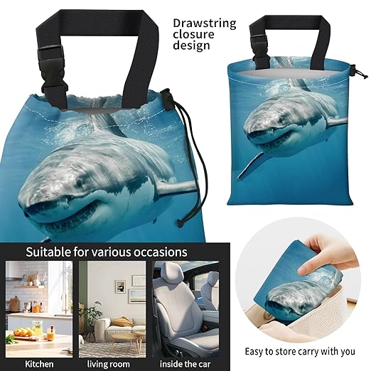 Car Trash Bag Large Hanging Can for Back of Seat, Cute Waterproof Car Garbage Bag for Vehicle, Travelling, Outdoor Cool Shark