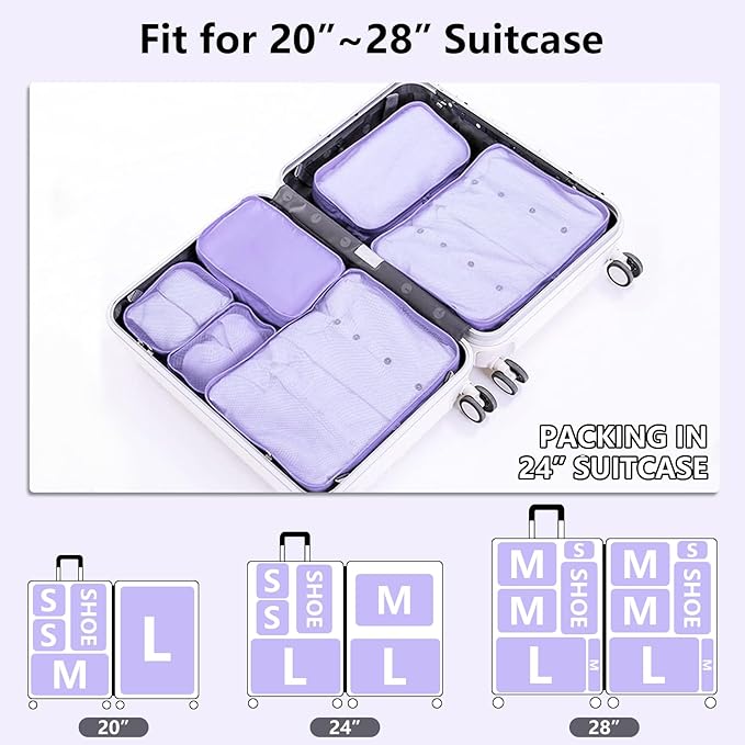 Packing cubes for Travel Luggage Organizer Bags 6 Set Packing Cubes for Suitcases Travel Essentials for Carry on Mesh Suitcas