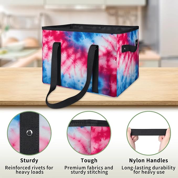 Reusable Grocery Bags Heavy Duty Shopping Bags Foldable Large Tote Bags with Long Handles & Hard Bottom