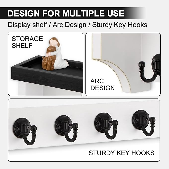 Key and Mail Holder Wall Mount, Key Holder with Shelf and Mail Organizer Wall Mount. Mail Holder with 5 Hooks for Coat, Dog L