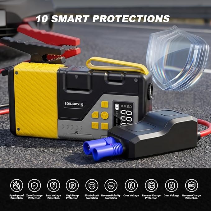 Portable Car Jump Starter with Air Compressor for Emergencies,3000A Peak and 150 PSI Max,for 12L Gas & 10L Diesel