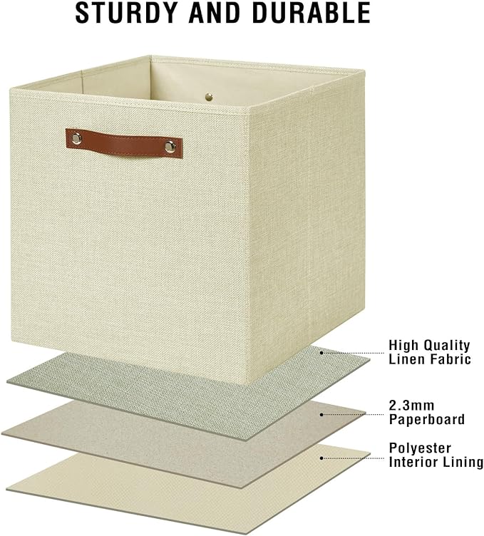 Bagnizer Collapsible Fabric Storage Cube Bins with 2 Reinforced PU Handles, Foldable Storage Organizer Baskets for Closet, Sh