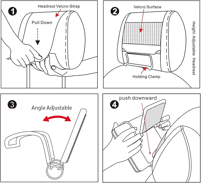 TFY Universal Car Headrest Mount Holder with Angle- Adjustable Holding Clamp for 7-9 Inch Swivel Screen Portable DVD Players, Black