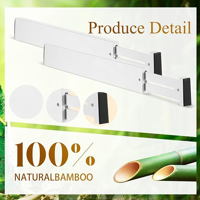 Sawysine 12 Pcs Bamboo Drawer Dividers Adjustable Drawer Organizers Spring Separators Organization Expandable Organizers for 