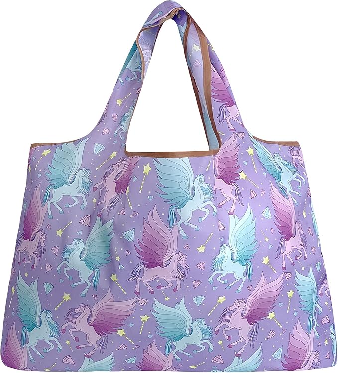 allydrew Large Foldable Tote Nylon Reusable Grocery Bags, 5 Pack