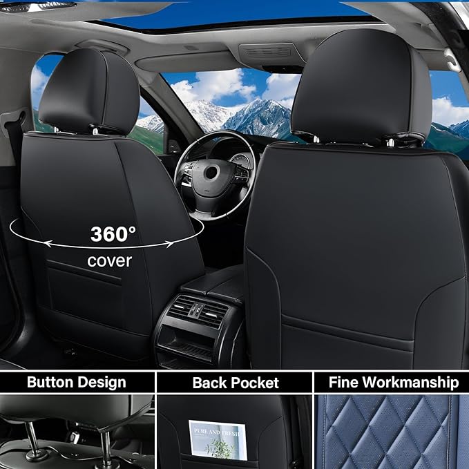 Coverado Seat Covers, Car Seat Cover Front Seats, Luxury Faux Leather Seat Cover, Black and Blue Seat Cover, Car Seats Protec