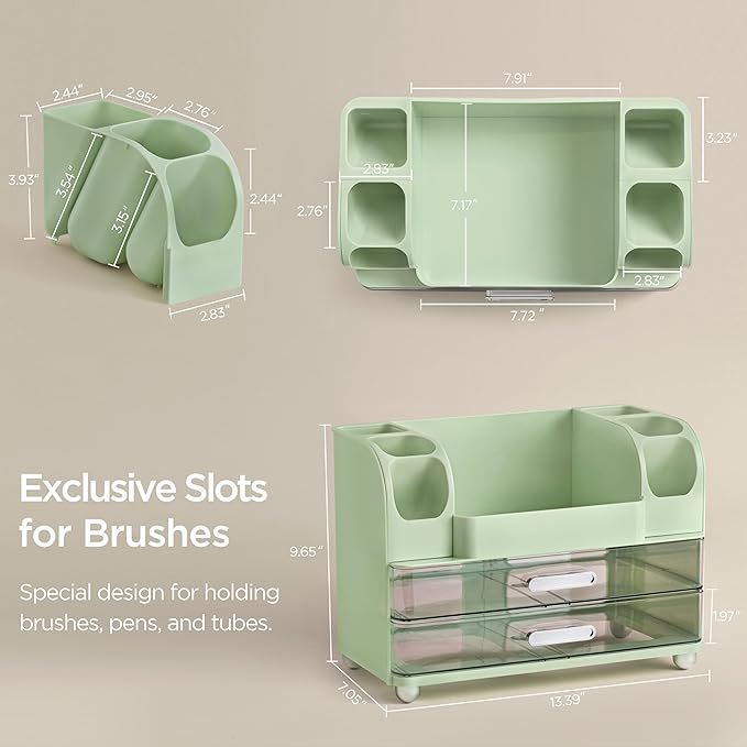HBlife Makeup Organizer for Vanity with Brush Holder, Large Bathroom Countertop Cosmetic Organizer Skin Care Storage, Easy to