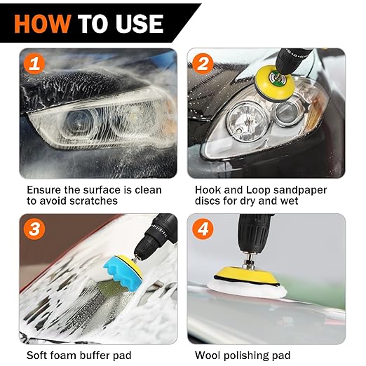 133 PCS Sanding Disc Drill Polishing Kit Sanding Attachment, 3 Inch Wet Dry Headlight Restoration Kit, Hook and Loop Sandpape