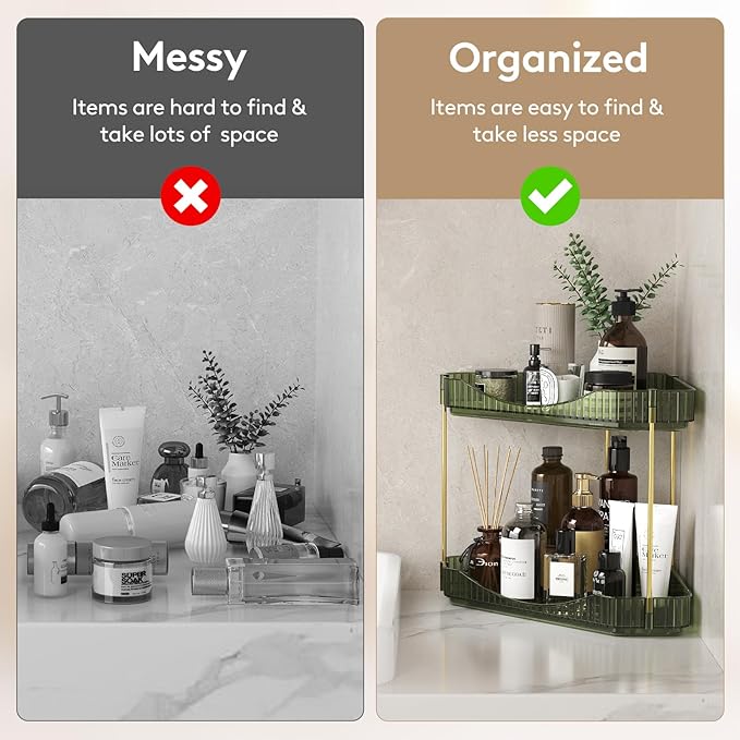 Lifewit 2-Tier Corner Bathroom Counter Organizer, Plastic Makeup Skincare Organizers Storage Countertop, Large Sink Cosmetic 