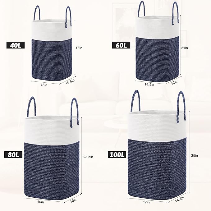 Laundry Basket,Woven Cotton Rope Laundry Hamper,Versatile Storage for Dirty Clothes,Baby Toys,and Blankets in Bathroom, Nurse