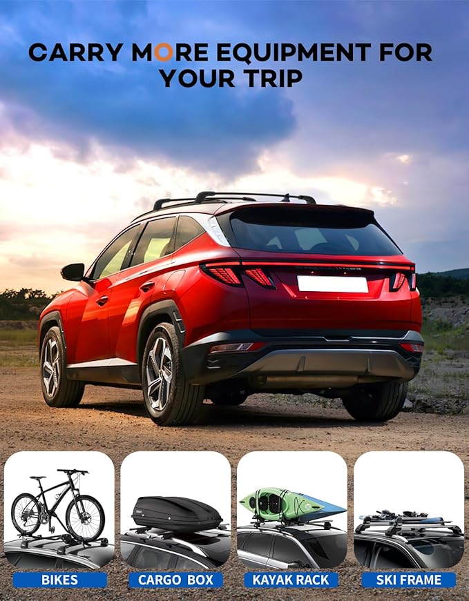 Roof Rack Cross Bars 220lbs Compatible with Hyundai Tucson 2016-2026 SEL/N Line/Limited, Heavy Duty Aluminum Lockable Roof Rails Crossbars Black Rooftop Cargo Carrier Luggage