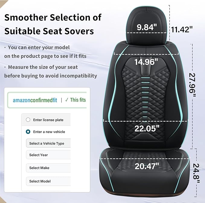 Coverado Leather Seat Covers, Car Seat Covers Full Set, Nappa Leather Seat Covers for Cars, Car Seat Protector Waterproof, Bl