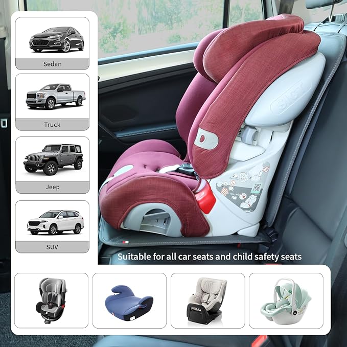 Car Seat Protector Leather Waterproof Child Safety Seat Protector Cover with Thick Pad and 2 Large Pockets Durable Kick Mat f