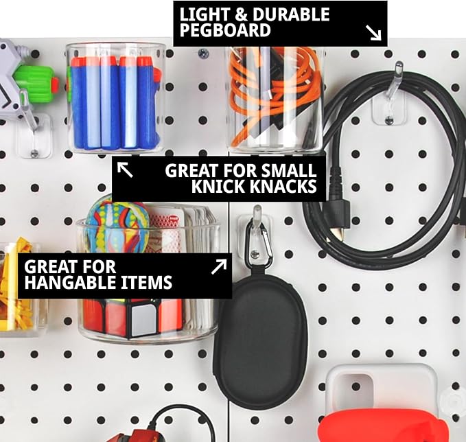 Azar Displays, 900945-WHT, 70 Piece Pegboard Organizer, Wall Mount Peg Board Combination Panel Kit for Bedroom, Craft Room, S