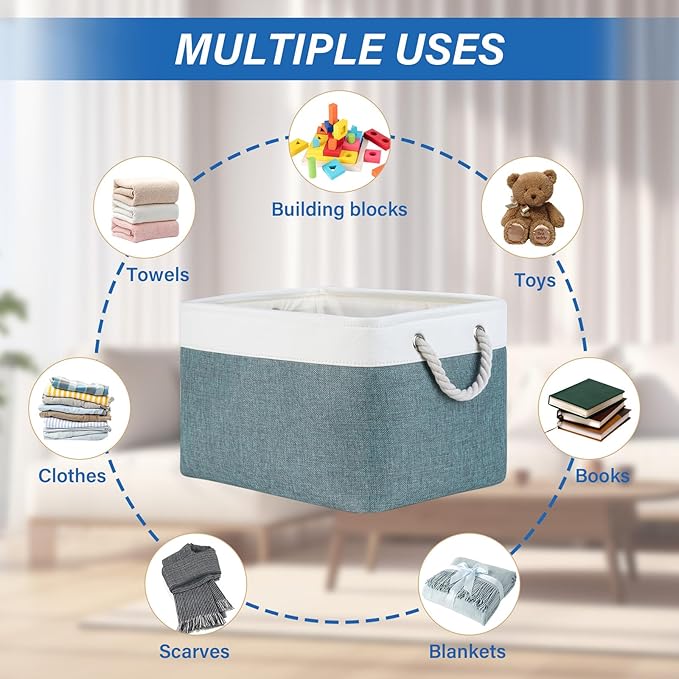 Temary Storage Baskets for Shelves 4 Pack Fabric Rectangle Baskets for Organizing Toys, Clothes, Decorative Bins with Handles