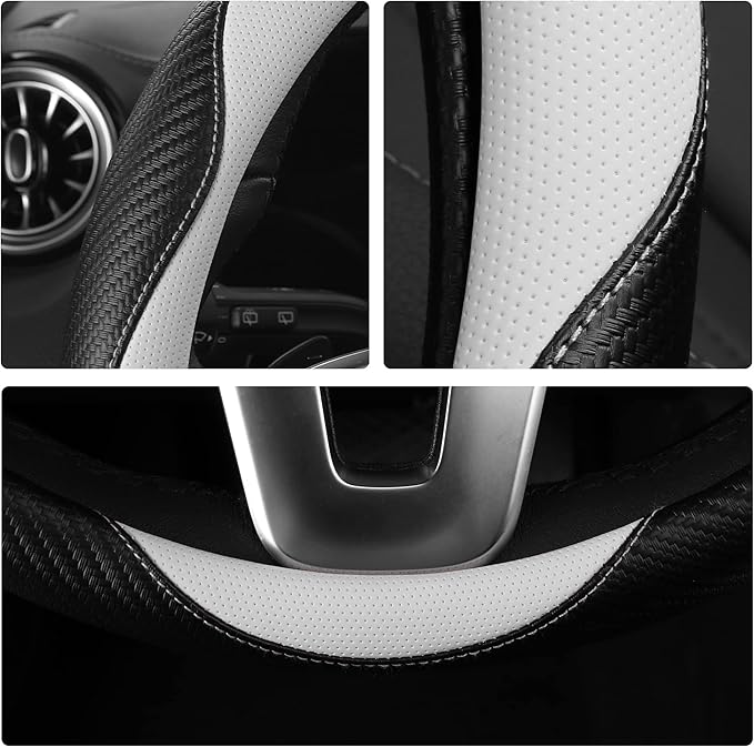 HighnessHwoo Car Steering Wheel Covers for Women Girl Padded Carbon Fiber PU Leather Cute Cartoon Auto Interior Accessories f