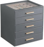 Frebeauty Clear Lid Jewelry Box,5-Layer Jewelry Organizer with Drawer,PU Leather Jewelry Organizers and Storage,Jewelry Boxes