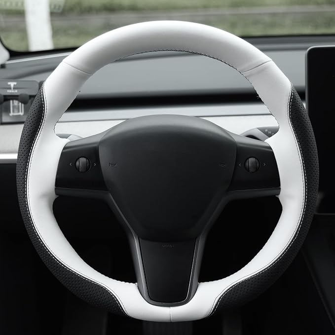MEWANT Hand Stitched Steering Wheel Cover for Tesla Model 3 2017-2023 / Model Y 2020-2023 for Tesla Model 3/Y Accessories