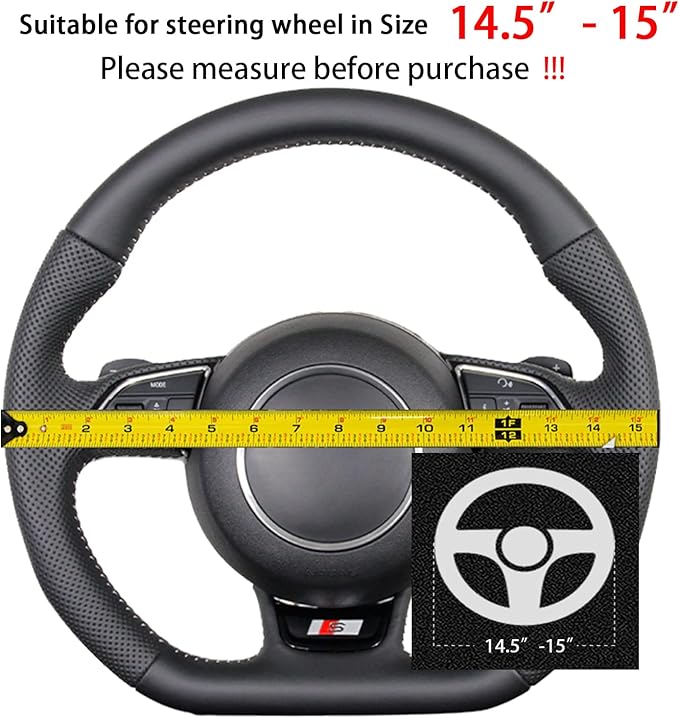 Suede Car Steering Wheel Cover,Soft Suede Touch Leather Sport Non-Slip Automotive Interior Accessories 15 inch Universal Design for Man and Ladies D-Shape