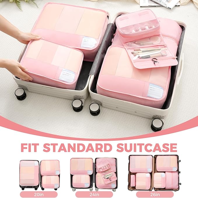 BAGAIL 9 Set Packing Cubes with Packing List Luggage Packing Organizers for Travel Accessories (Pink)