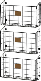 Simple Houseware Grid Single Pocket Wall Mount File Holder with Tag Slots, 3 Packs, Black