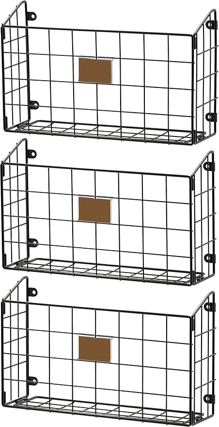 Simple Houseware Grid Single Pocket Wall Mount File Holder with Tag Slots, 3 Packs, Black