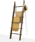 TEAKMAMA 6-Tier Blanket Ladder with Hanging Knobs,5.5 Ft Wall Leaning Blanket Ladders for Living Room Bedroom,Rustic Decorati