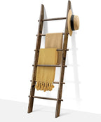 TEAKMAMA 6-Tier Blanket Ladder with Hanging Knobs,5.5 Ft Wall Leaning Blanket Ladders for Living Room Bedroom,Rustic Decorati