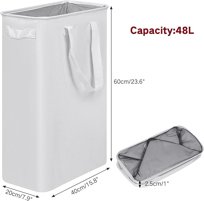 efluky Slim Laundry Basket, Narrow Laundry Hamper with Handles, Collapsible Dirty Clothes Hamper, Tall Laundry Bin for Laundr