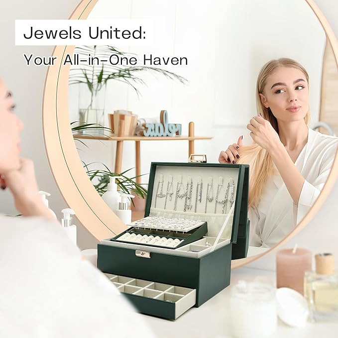 Jewelry Organizer Box, Jewelry Box Organizers for Women Girls, 3 Layers Large Leather Necklace Storage Case for Earring, Ring