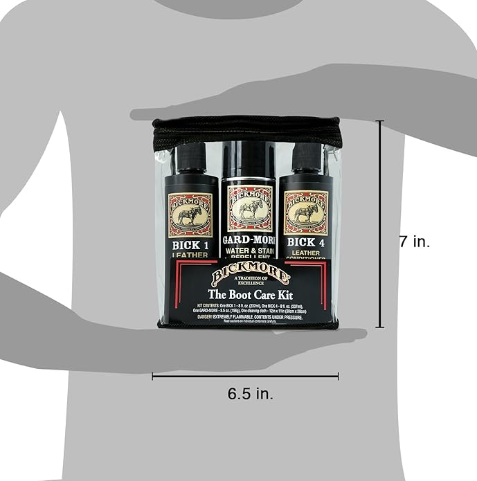 Leather Boot Care Kit - Bick 1 Cleaner, Bick 4 Conditioner, Gard-More Water Repellent Spray & Cloth - Made in USA - Shoe Care