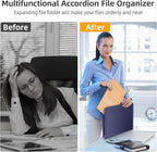 Fireproof Accordion File Organizer, Portable Expanding File Folder with Waterproof Zipper&Labels, Blue Document Organizer wit