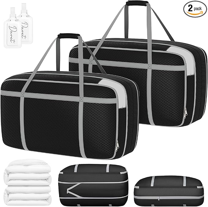 DIMJ Large Comforter Storage Bag with Handls, 100L Washable Blanket Storage, Compression Packing Totes Moving Bags With Zippe