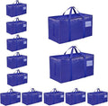 12 Pack-Extra Large Heavy Duty Moving Bags - Waterproof Storage Totes with Handles & Zippers, Foldable for College Dorm, Stor