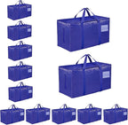 12 Pack-Extra Large Heavy Duty Moving Bags - Waterproof Storage Totes with Handles & Zippers, Foldable for College Dorm, Stor