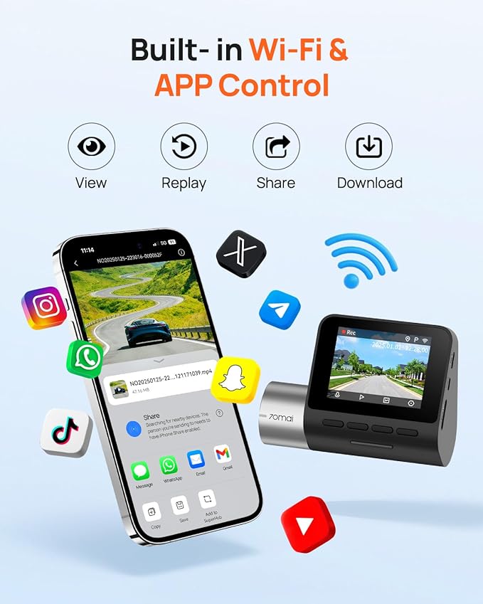 70mai 2.7K Dash Cam Front and Rear A500S, Dual Dash Camera for Cars, Dashcam with APP, Sony IMX335, ADAS, Built-in WiFi GPS, 