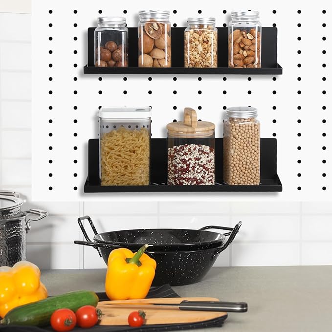 Therwen 4 Pack Magnetic Pegboard Shelves Wall Organizer Metal Pegboard Shelf Steel Tray Accessories Organizing Tools for Craf