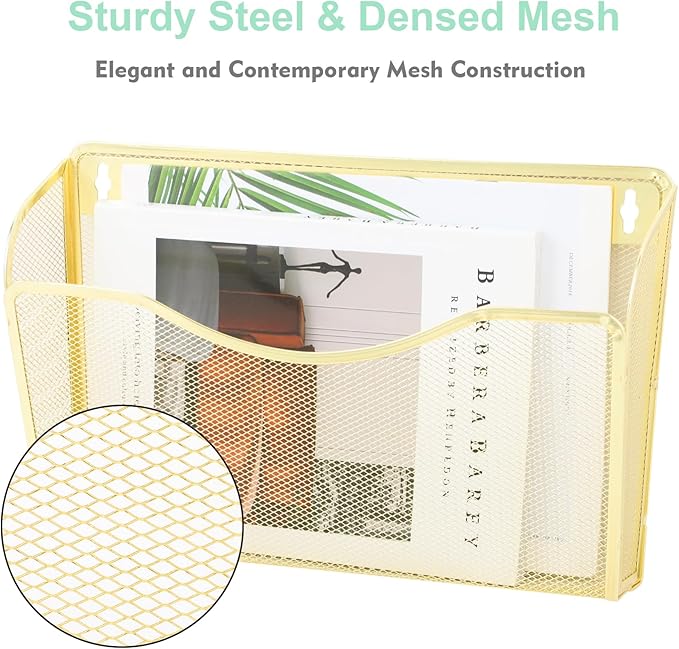 EASEPRES 3 Single Pocket Mesh Hanging File Organizer, Vertical Wall Mounted Magazine File Holder, Mount Basket Mail Paper Doc