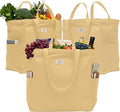 Nook Theory 3-Pack Reusable Grocery Bags - Heavy Duty, Large 12 Oz Cotton Canvas Reusable Shopping Bags With Pockets, 100% Cotton Cloth Grocery Totes, Foldable Multi Compartment (Sand)