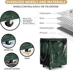 (Medium, Green) Reusable Grocery Bag on 4 Wheels, Foldable Rolling Tote Carries Up to 66lb Shopping Trolley, Rolling Bag with 3 Handles, Zipper Clouser Rolling Tote Bag with Wheels for Laundry