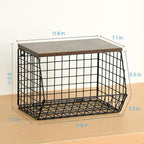 Wetheny 2pcs Fruit Basket Onion Storage Wire Basket with Wood Top- Wall Mounted & Stackable Kitchen Counter Organizer,Cabinet