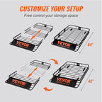 VEVOR Roof Rack Cargo Basket, 64" x 39" x 6" Rooftop Cargo Carrier with Extension, Heavy-Duty Steel 200 LBS Capacity Universal Roof Rack Basket, Luggage Holder for SUV, Truck