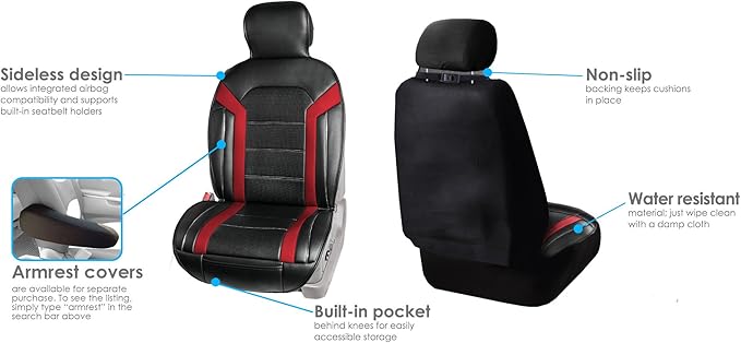 FH Group Front Set Faux Leather Car Seat Cushions - 2 Pack Seat Covers for Cars Trucks SUV, Waterproof, Universal Fit Seat Co